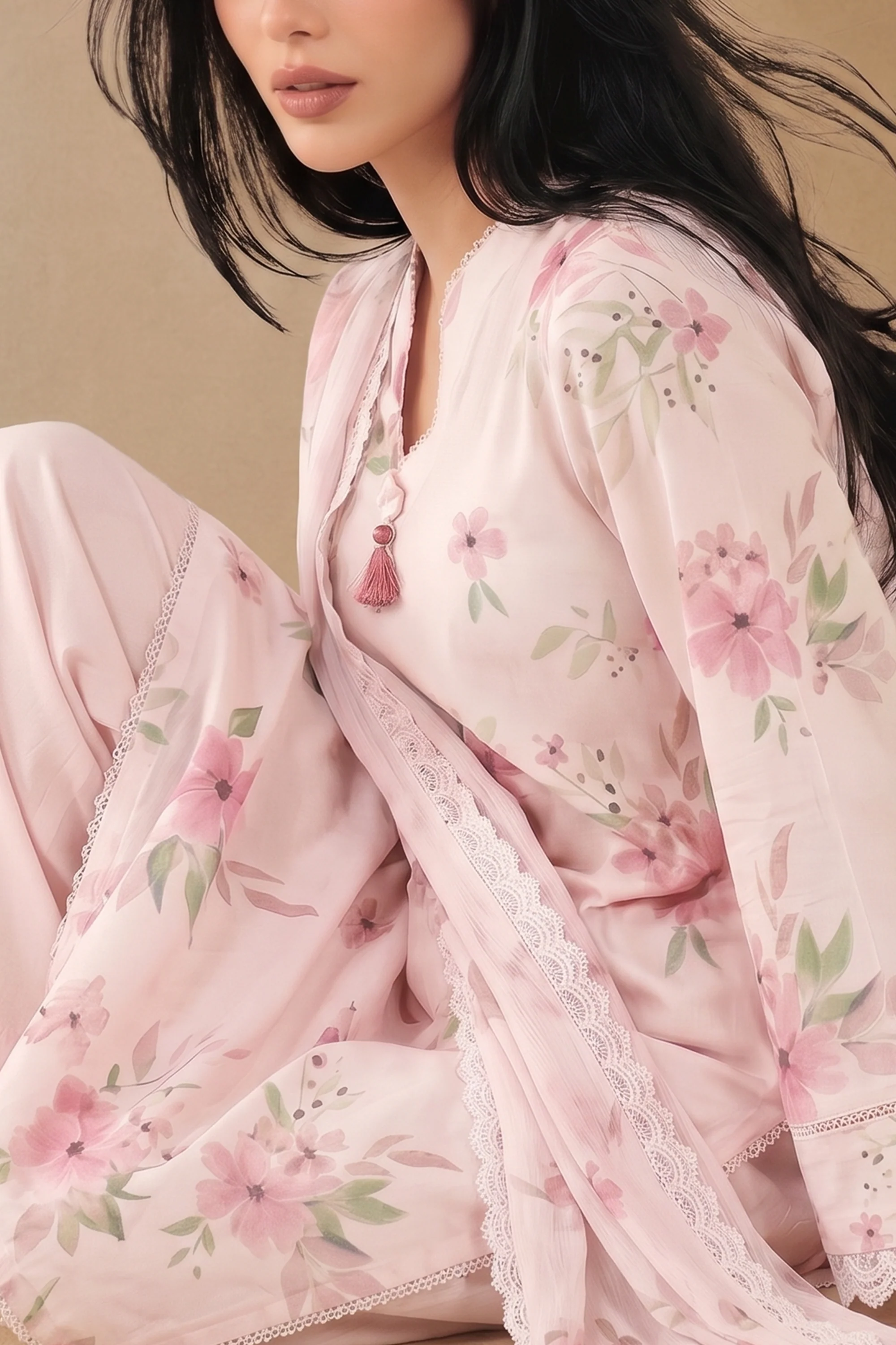Crimson Garden - Printed Lawn Suit - Image 4