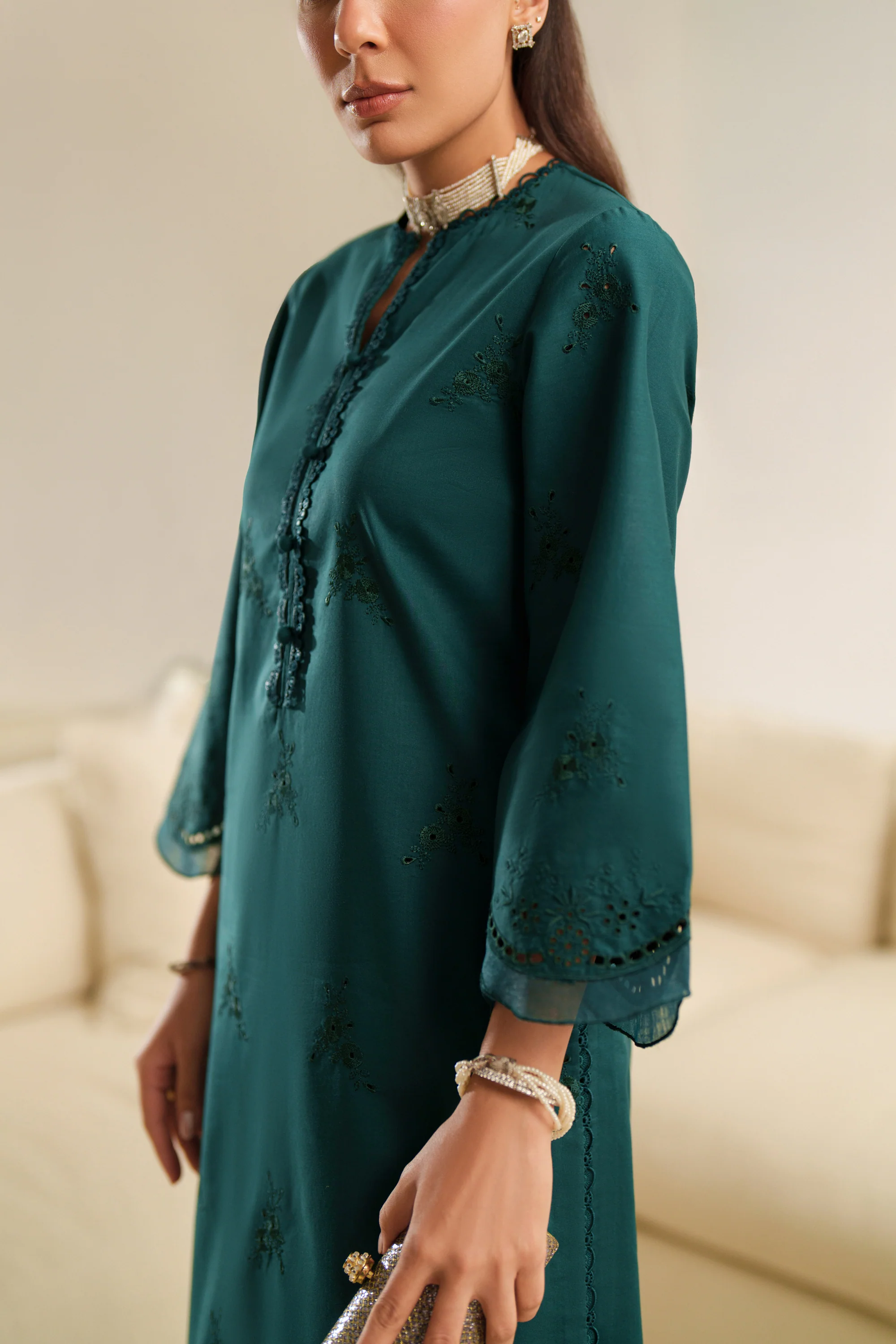 Deep Emerald - Unstitch Luxury Lawn Suit - Image 3