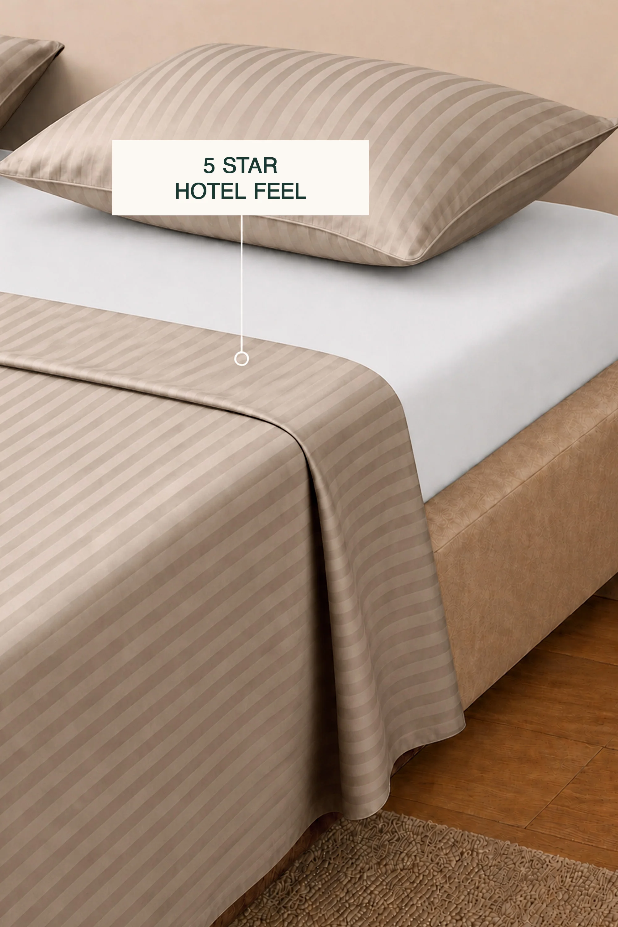 T300 Luxe Taupe Striped Bed Sheet Set - Image 3