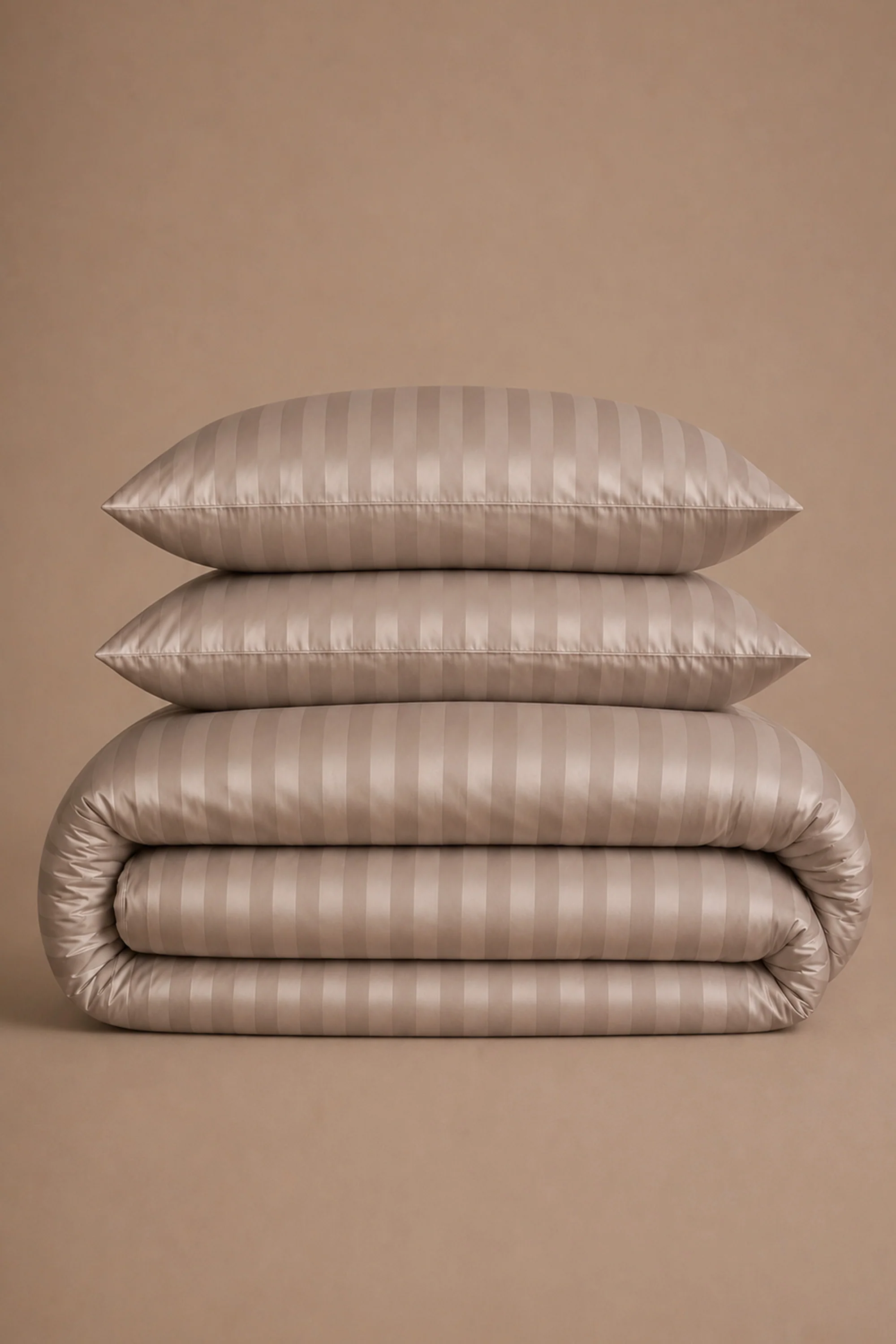 T300 Luxe Taupe Striped Duvet Cover Set