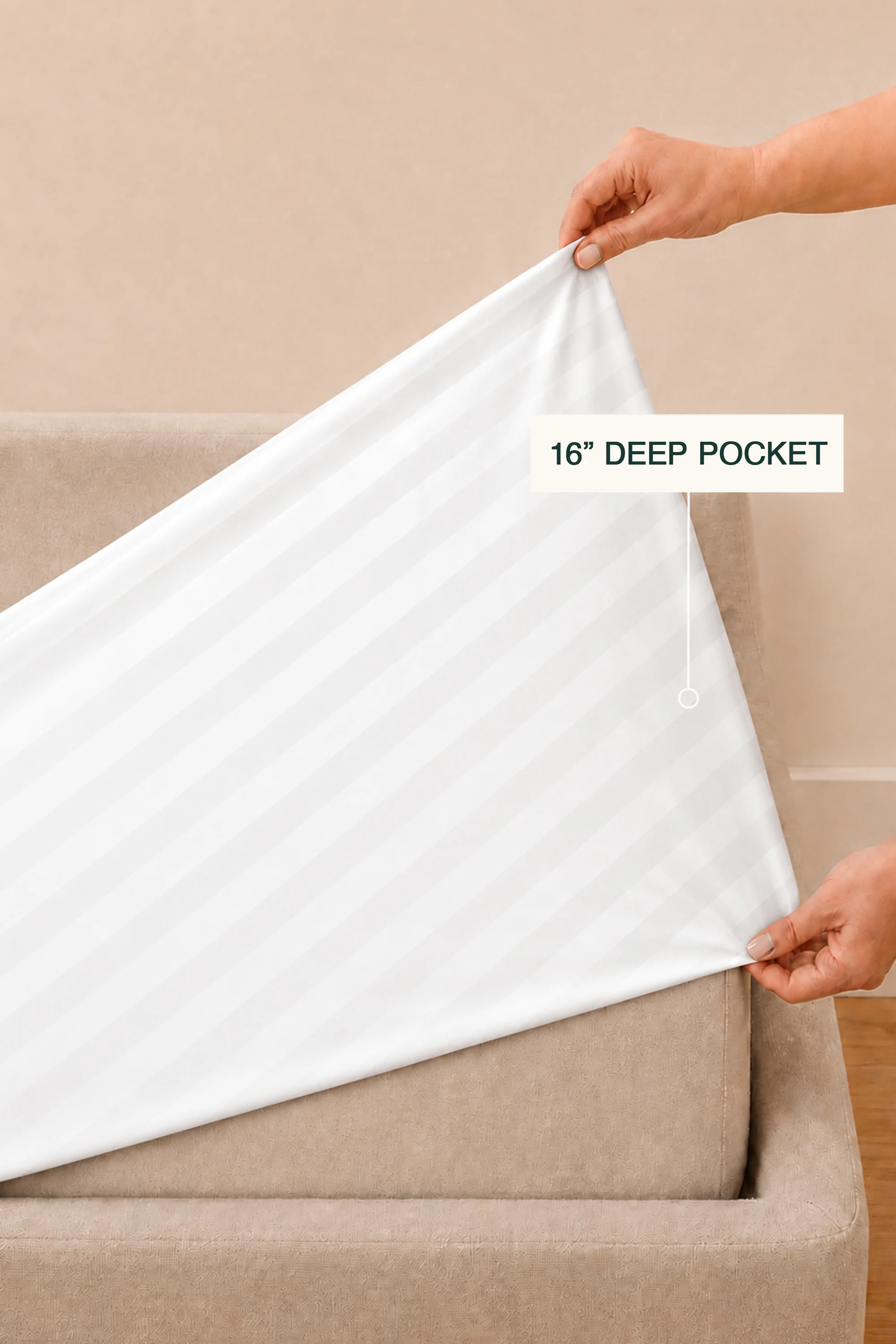 T300 Luxe White Striped Bed Sheet Set - Image 7